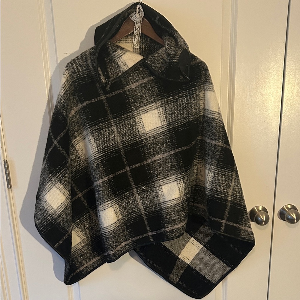 Black and White Plaid Poncho